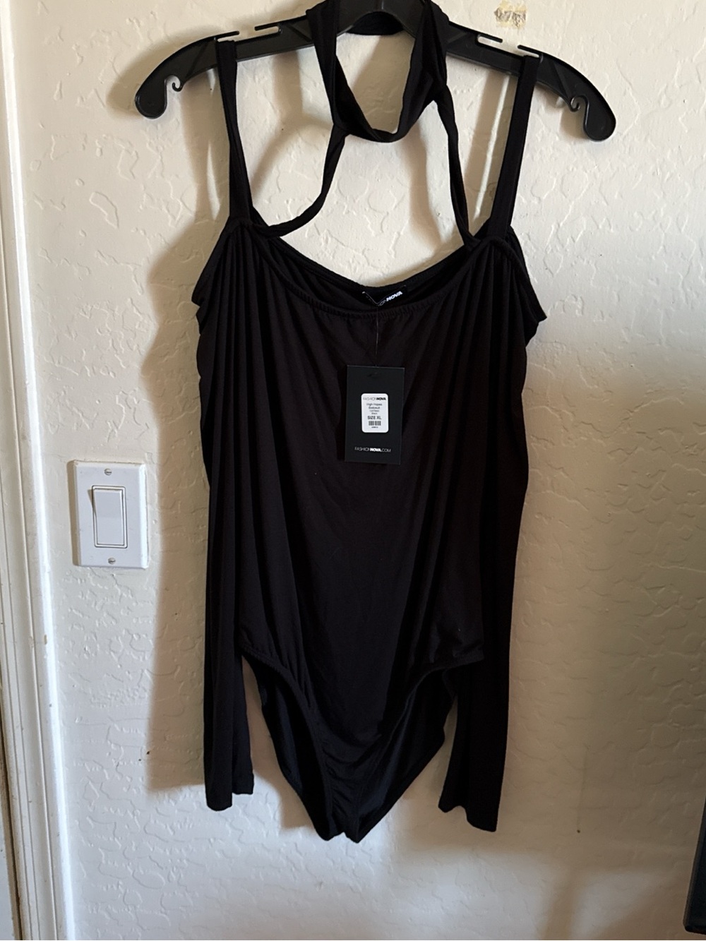 Fashion Nova Black Draped Halter Bodysuit
